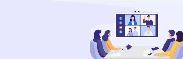 Illustration Gens Affaires Ayant Une Vidéoconférence Vecteur — Image vectorielle