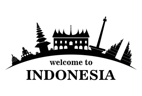 Indonésia Skyline Logotipo Horizontal Isolado Fundo Branco Vector — Vetor de Stock