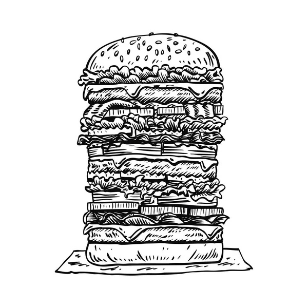 Ручной Рисунок Башни Бургер Белом Фоне Вектор — стоковый вектор