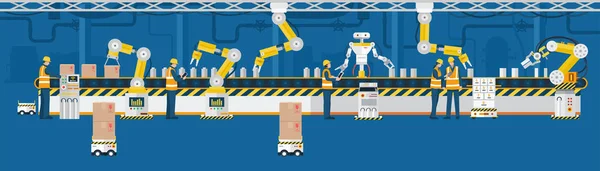 Industrie Concept Automatische Productielijn Met Werknemers Vector — Stockvector
