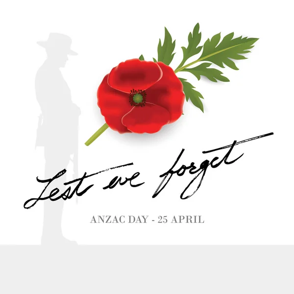 Anzac Day Banner Silhouette Soldier Paying Tribute Poppy Flower Vector — Stock Vector