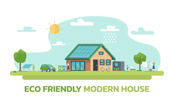Счастливая Семья Экологически Чистый Современный Дом — стоковый вектор