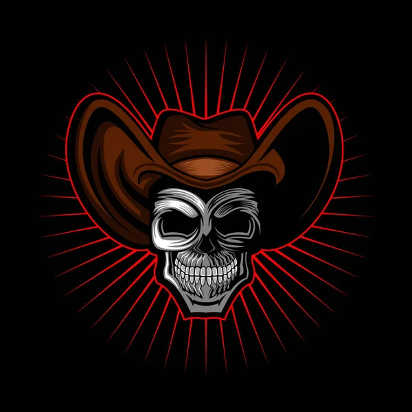 Skull Cowboy Head Hat Vector Illustration Art — Stock Vector