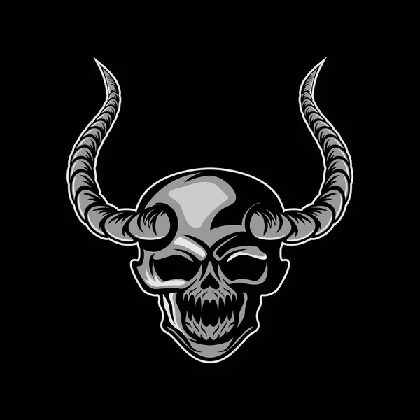 Crâne Diable Tête Vecteur Illustration Fond Noir — Image vectorielle