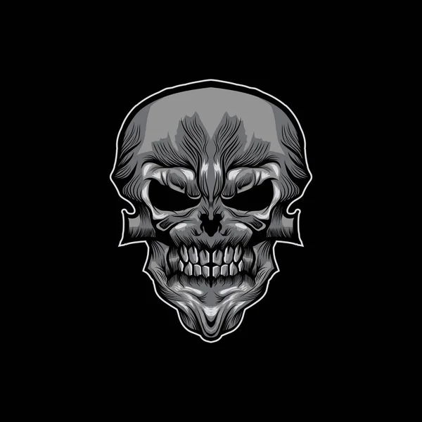 Dark Skull Head Vector Illustration Black Background — Stock Vector