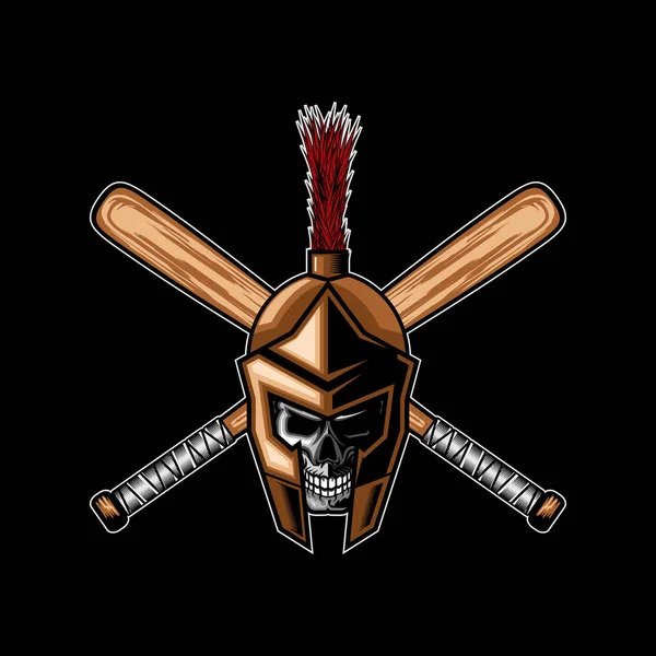 Espartano Cráneo Béisbol Equipo Logo Plantilla Vector Ilustración — Archivo Imágenes Vectoriales