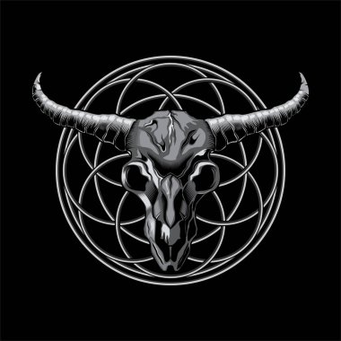 Kafatası Bull Head daire süsleme sanatsal illüstrasyon vektör
