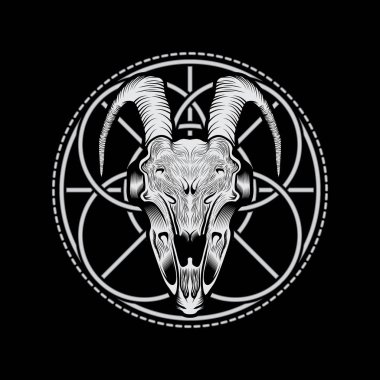 Keçi kafatası kafa daire süs vektör çizim sanat