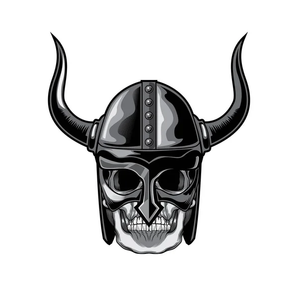 Viking Skull Casco Testa Vettoriale Illustrazione — Vettoriale Stock
