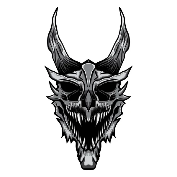 Dragon Skull Angry Black White Vector Illustration — Stock Vector