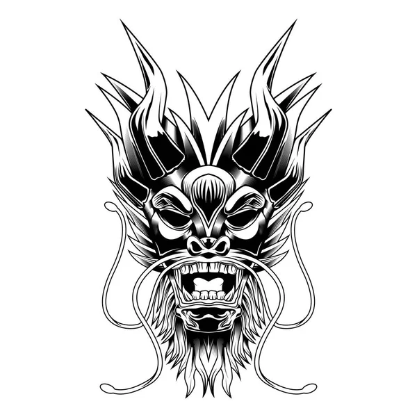 Dragón Enojado Blanco Negro — Vector de stock