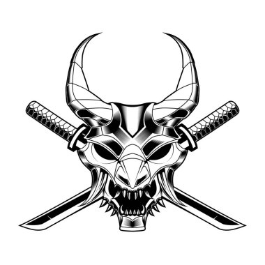 samuray kılıcı kafatası çizim vektör çizim maske