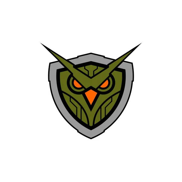 戦術的なフクロウ シールド ロゴ設計図 — ストックベクタ