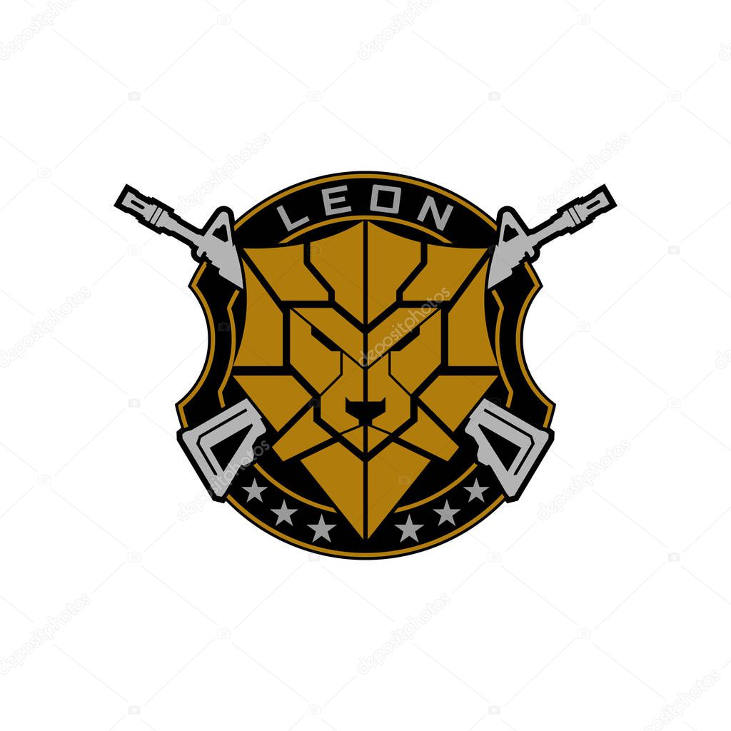 Lion Head Badge Gun Star Logo Template