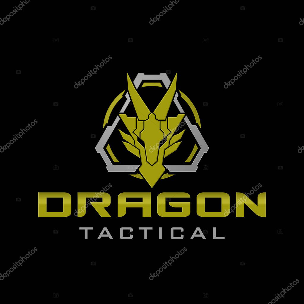 Dragon Head military tactical logo design illustration Template
