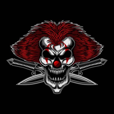 Kızgın kafatası palyaço ile çapraz kılıç vektör çizim