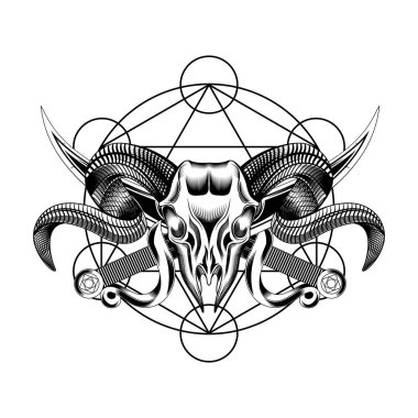 Head Goat evil skull in ornament vector illustration clipart