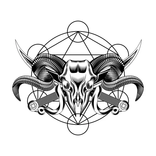 Cabeza Cabra Mal Cráneo Ornamento Vector Ilustración — Vector de stock