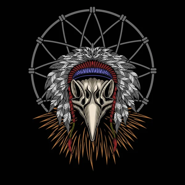Eagle Indian Skull Vector Illustration — Stock Vector