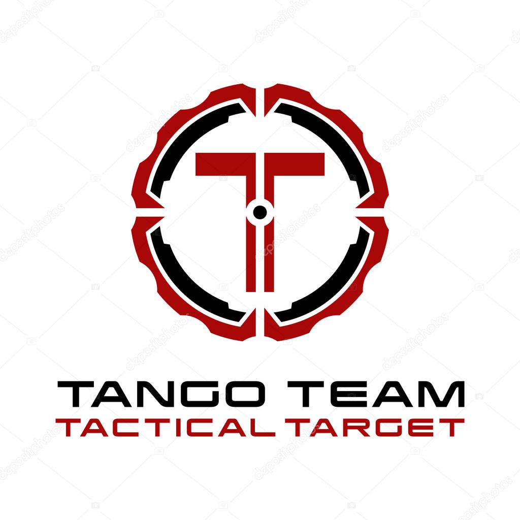 Military of T Letter Tactical Target Logo Design.