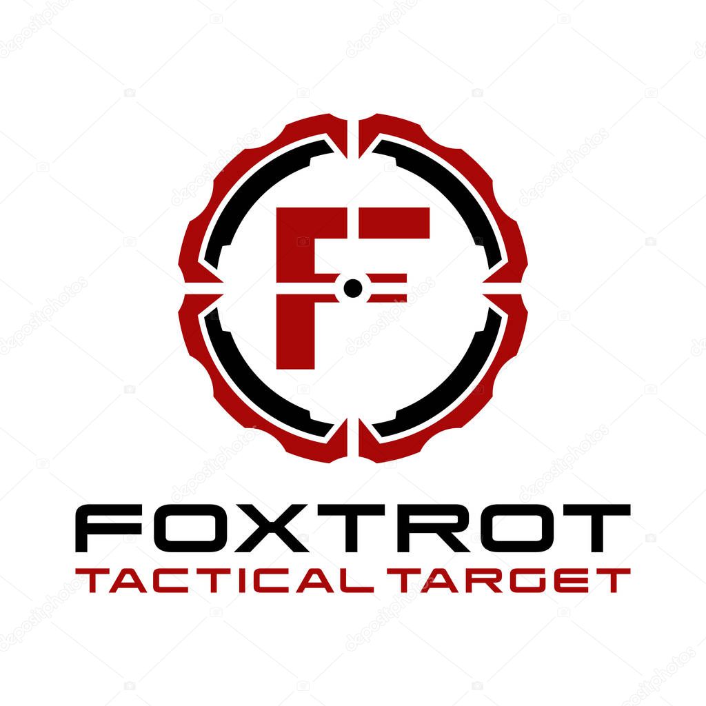 Military of F Letter Tactical Target Logo Design.