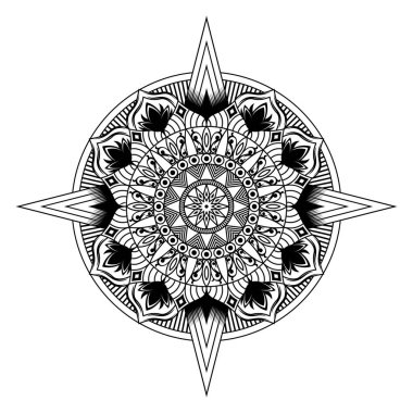 Dekoratif tek renkli etnik mandala vektör illüstrasyon deseni - El çizimi - Vektör 