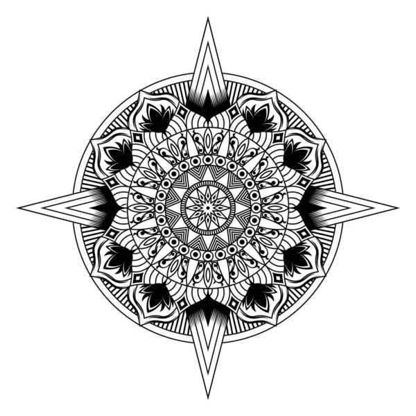 Dekorative Monochrome Ethnische Mandala Vektor Illustrationsmuster Handgezeichnete Illustration Vektor — Stockvektor