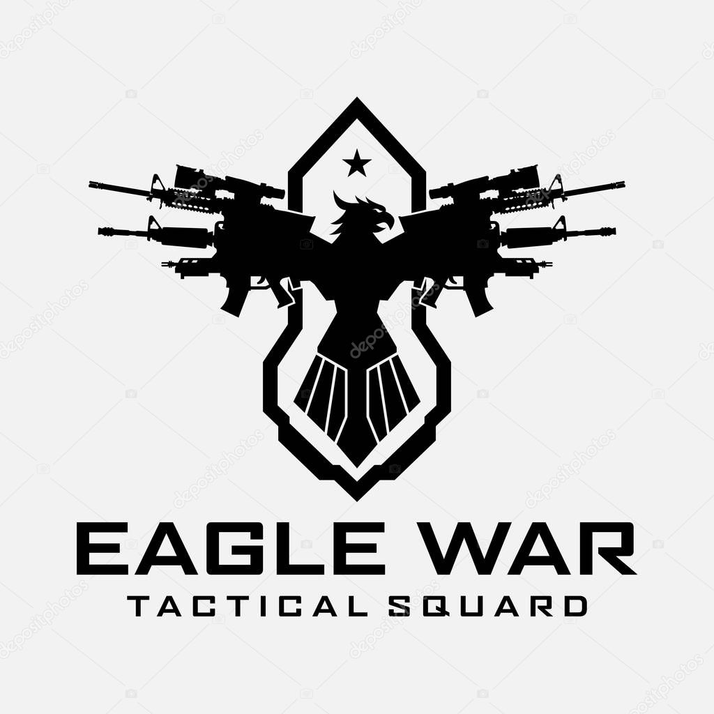 Eagle War Logo Template Design Illustration for Game, Team, Military, Armory, Weapon, Tactical, Company and other