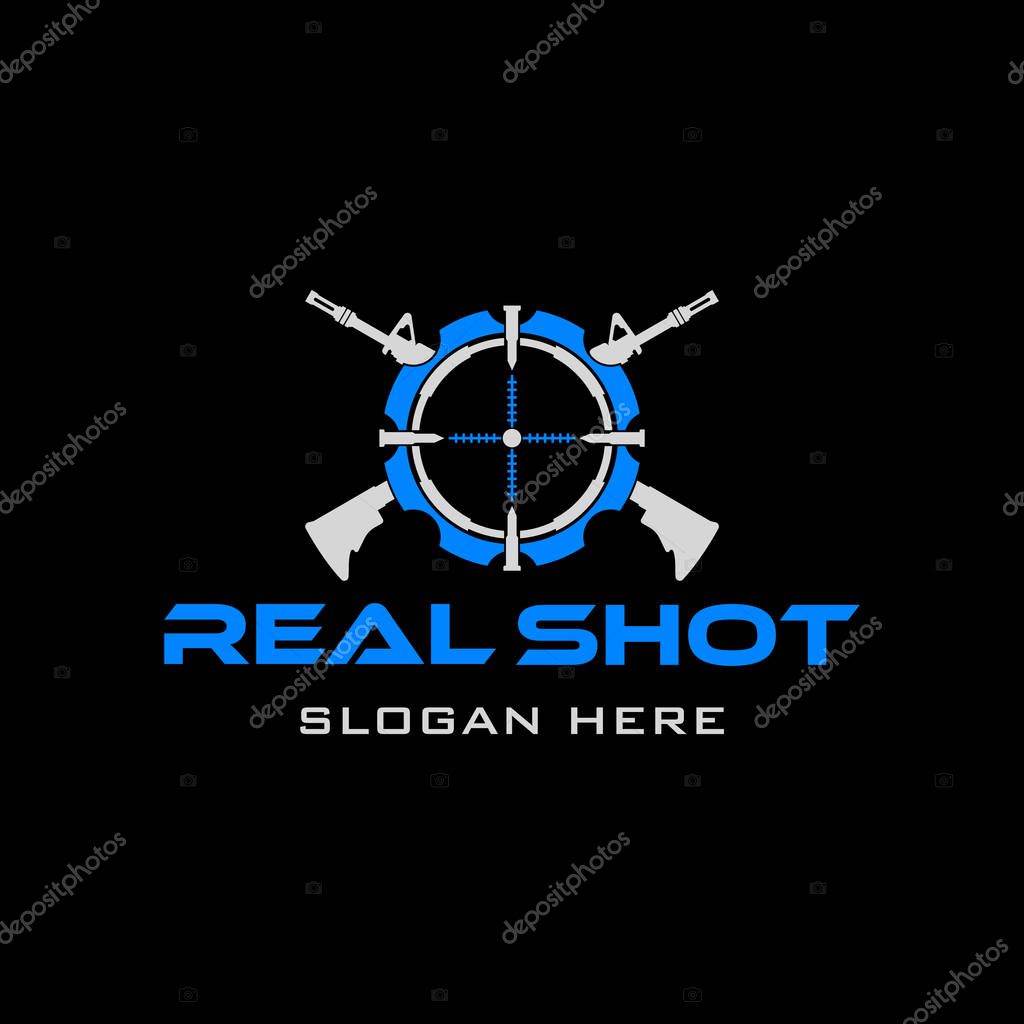 Tactical Target Rifle military Gear design armory squadrone team in circle logo template