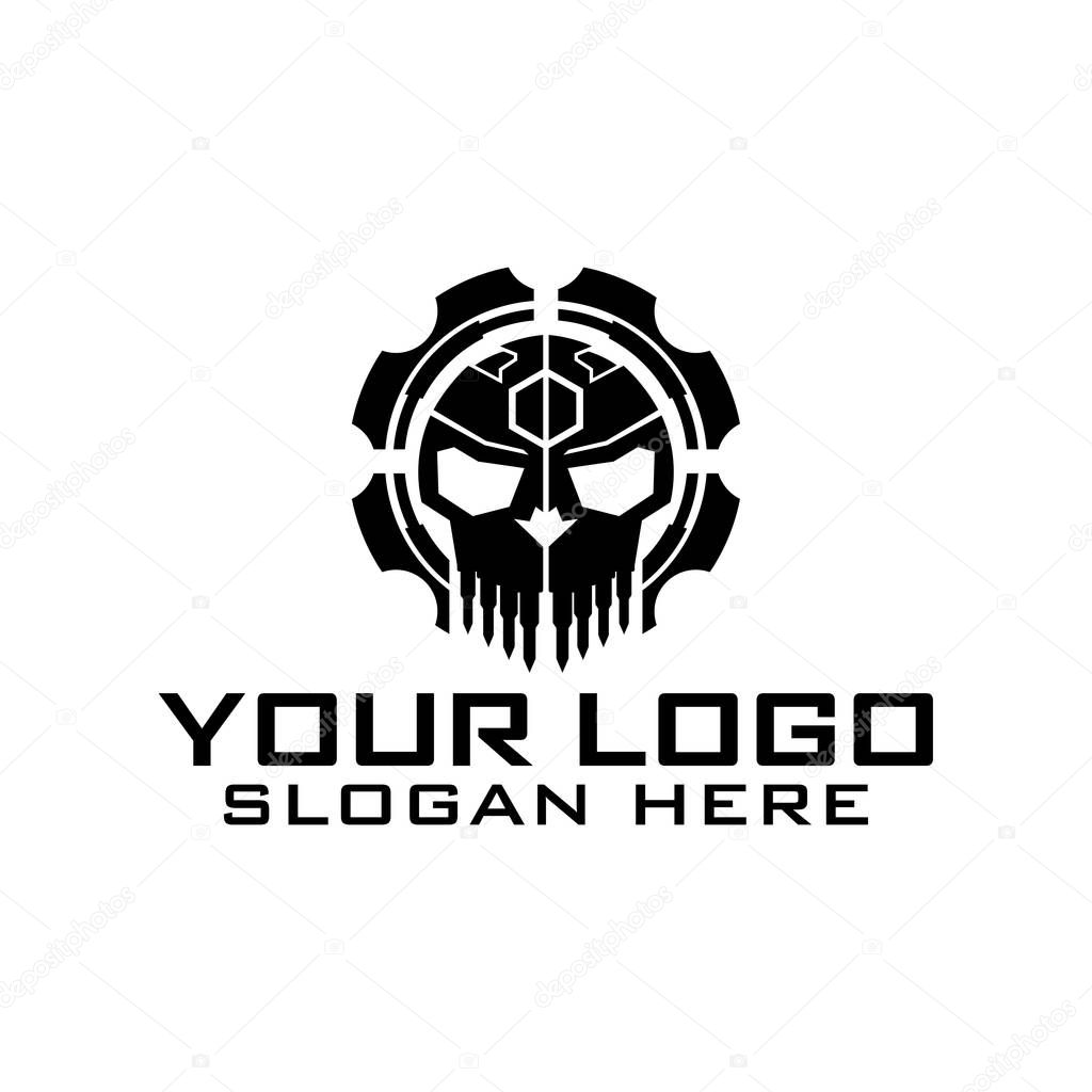 Tactical military Bullet Skull Gear design armory squadrone team in shield logo template.