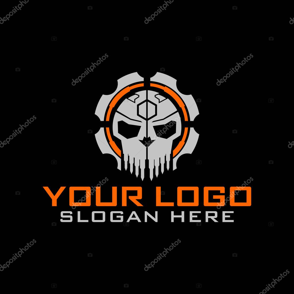 Tactical military Skull Gear design armory squadrone team in shield logo template.