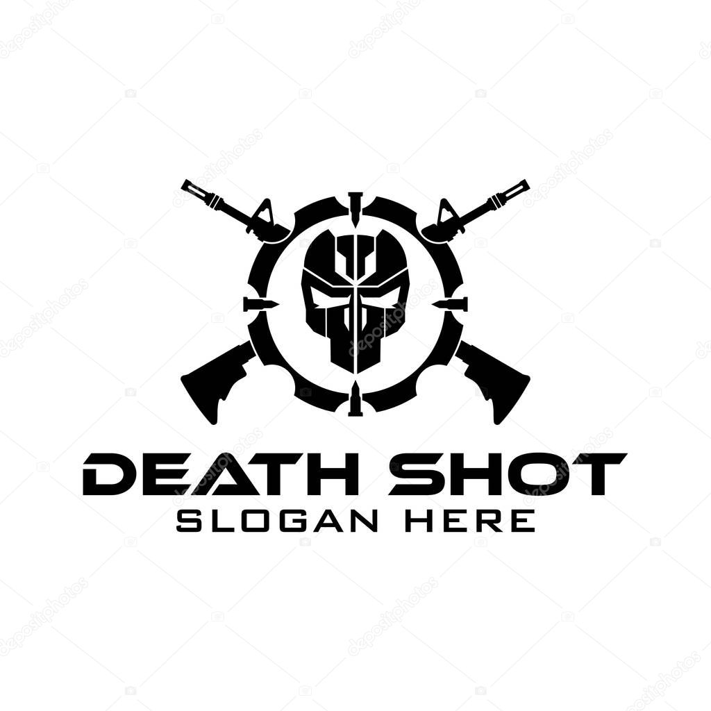 Tactical Target Death Shoot Skull Rifle military Gear design armory squadrone team in circle black and white logo template.