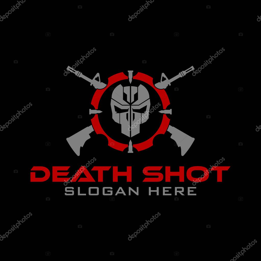 Tactical Target Skull Shoot Rifle military Gear design armory squadrone team in circle logo template.