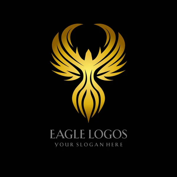 Gold Phoenix Eagle Logo Template Design Gioco Squadra Militare Azienda — Vettoriale Stock