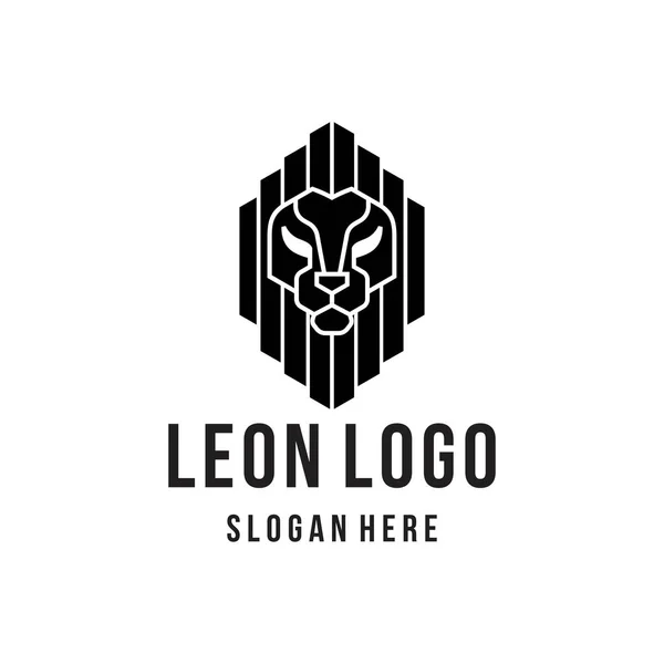 Elegante Illustrazione Bianco Nero Del Modello Logo Leon Circle — Vettoriale Stock