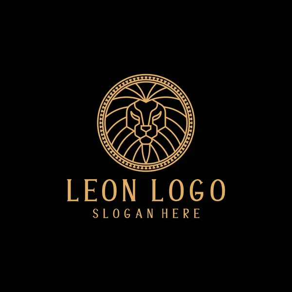 Elegante Leon Circle Gold Mono Line Logo Vorlage — Stockvektor