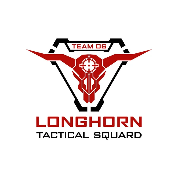 Tabanca Longhorn Texas Taktik Squard Gun Kalkan Logosu Şablon Tasarım — Stok Vektör