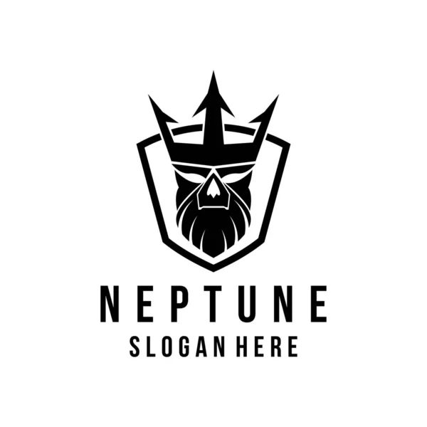 Neptune Logotipo Design Escudo Vetor Ilustração Poseidon Logotipo Oceano Tema —  Vetores de Stock