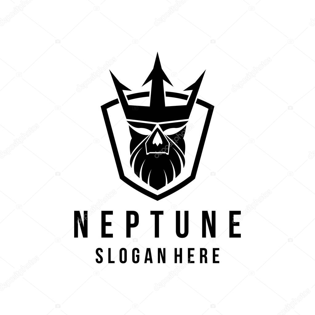 Neptune logo design in shield vector illustration Poseidon logo ocean theme logo vector.