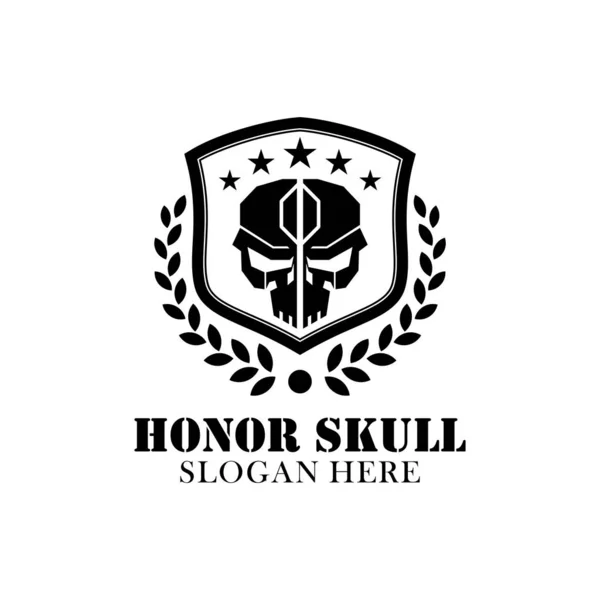 Ícone Escudo Devil Skull Honor Com Modelo Design Logotipo Vetorial —  Vetores de Stock