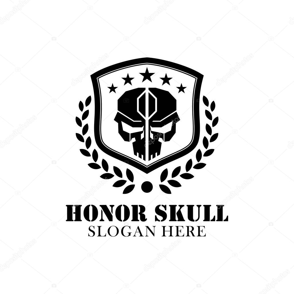 Devil Skull Honor shield Icon with vector logo design template for military, armory, weapon, tactical, gaming and other