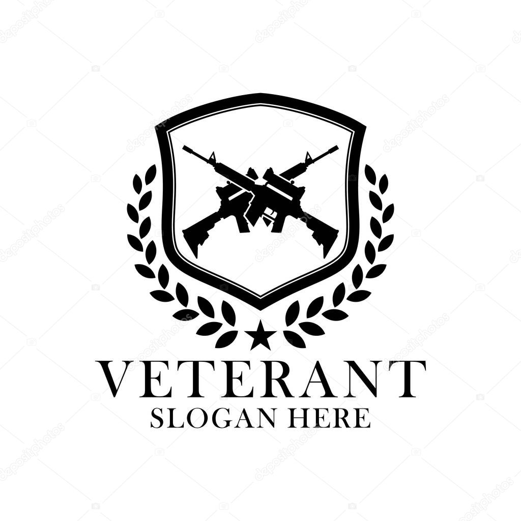 Veteran weapon Honor shield Icon vector logo design template for military, armory, weapon, tactical, gaming and other