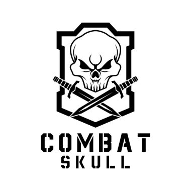 Kafatası kalkanı cephaneliği bıçak logosu askeri oyun cephaneliği ve şirket için tasarım şablonu