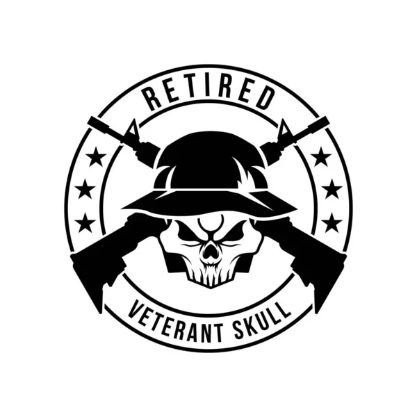 Teschio Veterano Pensione Armeria Logo Modello Design Arma Armeria Gioco — Vettoriale Stock