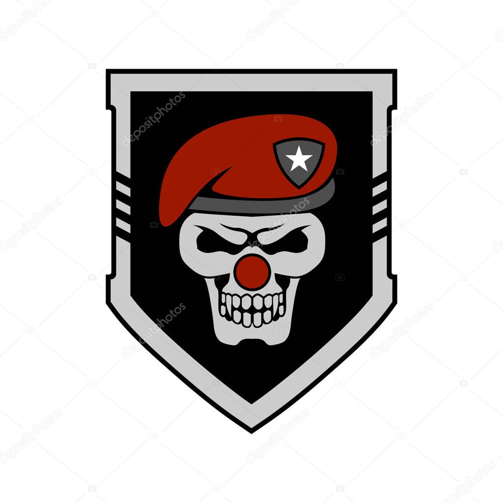 Tactical Skull clown evil logo design template for military tactical armory company.