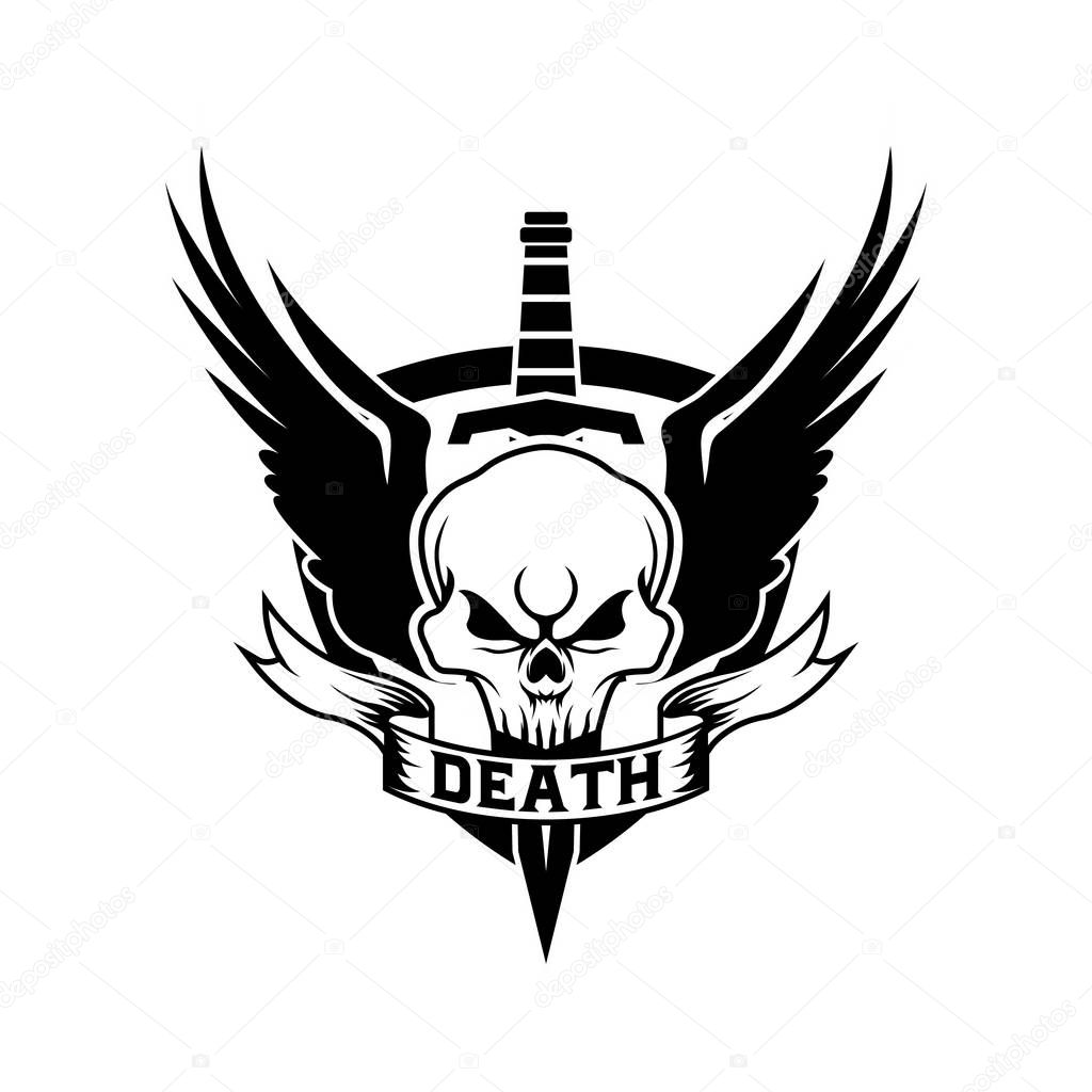 Skull wings armory knife logo design template for military game armory and company