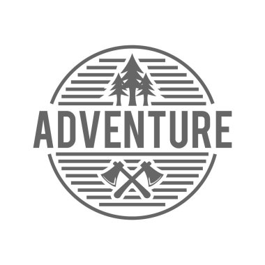 Klasik açık hava macera eksenleri logo tasarım şablonu çizimi