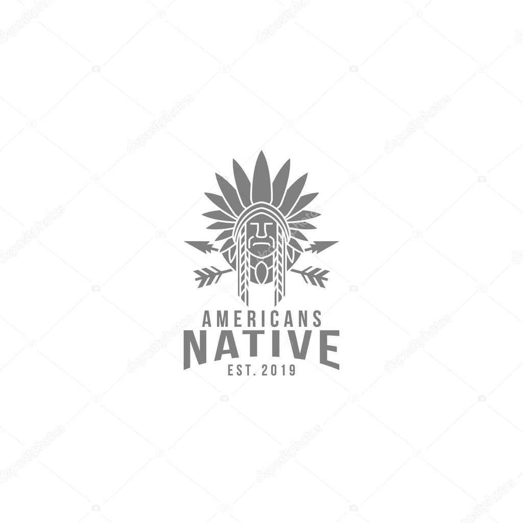 Cross Arrow Native Indian American Man Logo Design Template Vector Illustration
