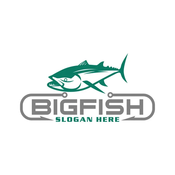 Big Fish Hook Риболовецька Команда Логотип Клубу Дизайн Шаблонного Векторного — стоковий вектор