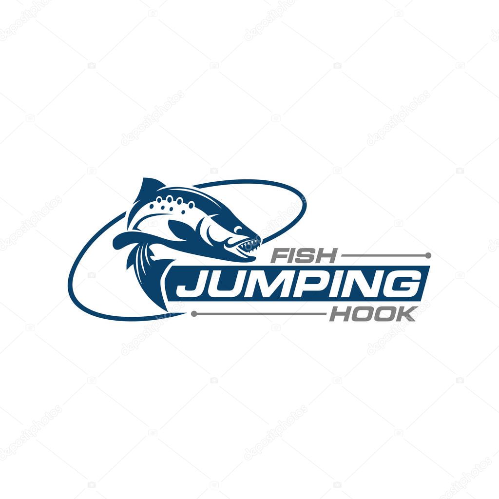 Fish Jumping Hook fishing team club logo design template vector illustration